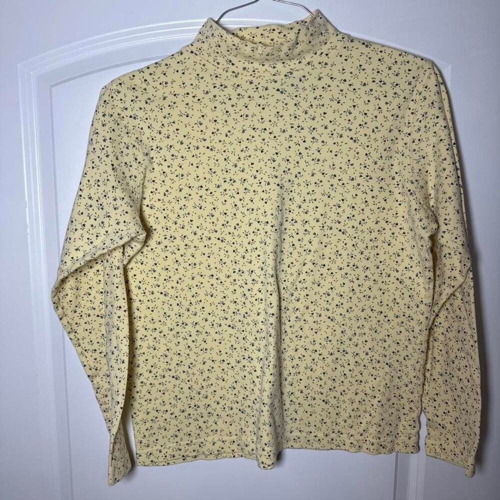 Falls Creek Women’s Vintage Yellow Floral Mock Neck Top Size Medium